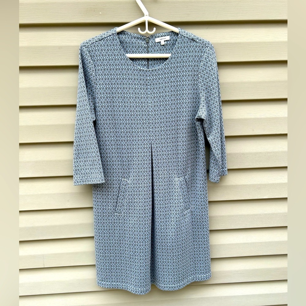 Tyler Boe L pleated retro patterned pocket 3/4 sleeve sweater dress Lagenlook